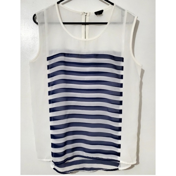 Fate Women's Navy and White Striped Sheer Tank Medium - Picture 1 of 5
